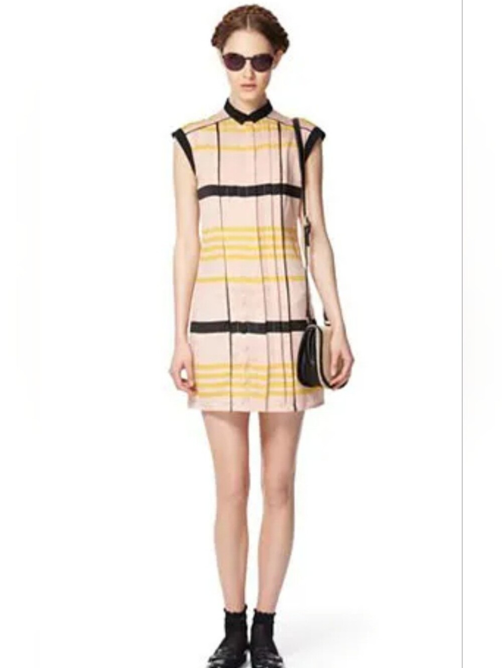 Jason Wu Blush Yellow Striped Black Contrast Womens Dress